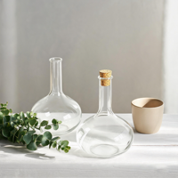 Carafe en verre transparente sans plomb à col long et bulbe rond avec bouchon en liège, bouteille en verre vide pour le stockage du vin, du whisky, de la vodka et des spiritueux