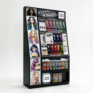 Expositor profesional para productos de peluquería con luz LED, vitrina metálica de pie para coloración capilar, tinte para el cabello y merchandising minorista. - Product Image 1
