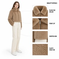 Manteau en fausse fourrure marron vintage pour femme, veste à manches courtes zippée, doux et moelleux, vêtement d'extérieur pour l'hiver