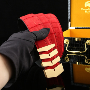 Sandalia de cuero de cocodrilo 100% para hombre, cinturón de 3,8 pulgadas de ancho con hebilla de acero liso y diseño de hebilla plana de cuero perforado - Product Image 6