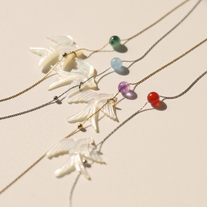 Fashion Colorful Natural Stone Beads Stainless Steel Gold Plated Chain Shell <strong>Swallow</strong> Dove Bird Shaped Pendant <strong>Necklace</strong> for Women - Product Image 2