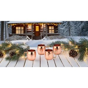 PARIJAT Handicraft 100% Solid <b>Copper</b> Hammered Moscow Mule Mug Set 4 Authentic 2-Oz Shot Glasses Authentic Ceramic <b>Cups</b> - Product Image 4