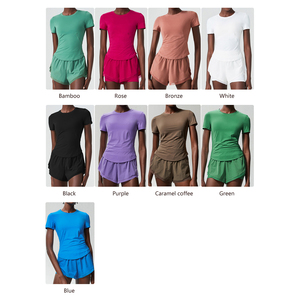 Combinaison de yoga fitness à séchage rapide au-dessus du genou pour femmes de <span class=keywords><strong>taille</strong></span> <span class=keywords><strong>XL</strong></span> Vêtements de sport d'été sur glace deux pièces avec hauts courts - Product Image 5