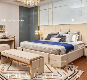 Banco otomano tapizado de cuero para dormitorio moderno de lujo barato, taburete para cama, Banco de cama otomana cubierto de Metal de cuero - Product Image 2