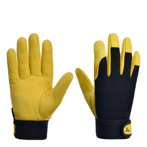 Guantes de Trabajo de Cuero Amarillos y Negros, Antideslizantes en Toda la Palma, con Puño Elástico, Guantes de Seguridad de Uso General, Impermeables, Talla 10 - Product Image 1