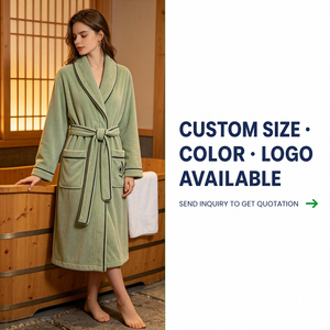 <span class=keywords><strong>Accappatoio</strong></span> Personalizzato con Logo e Collo a Scialle in Flanella di Poliestere <span class=keywords><strong>Verde</strong></span> Traspirante per Uso Quotidiano da Donna - Product Image 6