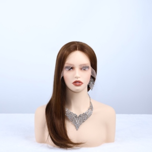 Perruque Lace Front Lisse Marron en Cheveux Humains, Aspect Naturel, Ligne de Cheveux Pré-Pluckée, Vente en Gros - Product Image 1