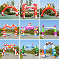 Arche gonflable de Noël en tissu Oxford Longgang, motif pingouin, rayures canne à sucre et nœud, résistante à l'eau pour entrée extérieure des fêtes