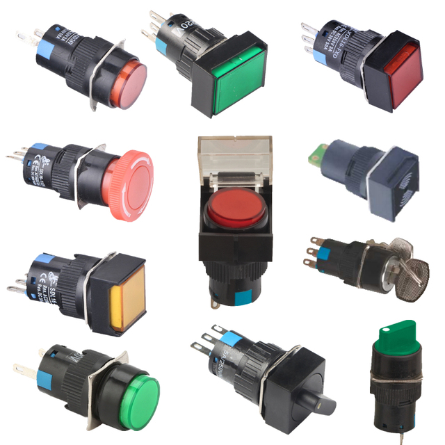 16mm 5V 12V 24V 220V Square Round LED Push Button Switch Lamp Momentary Push Button Switch Self Locking 3A/250V Power Switch