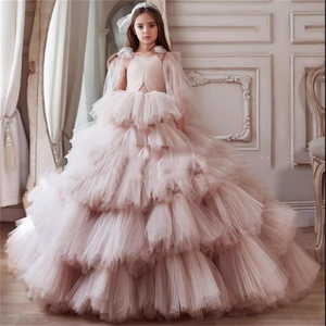 New Children's Fashion Temperament High Quality Lei Princess Tail Puffy Cake Long Sleeve Chapel Train Lace <b>Dress</b> - Product Image 2