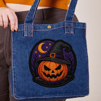 Offre Spéciale Halloween : Écussons thermocollants en chenille à motif de dessin animé, broderies avec bordure dorée, personnalisables OEM pour vêtements, vente en gros