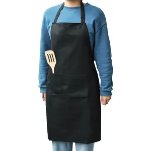 Yüksek kaliteli pamuk önlükleri mutfak özel logo Polyester siyah temizleme barbekü süblimasyon şef mutfak pişirme su geçirmez önlük
