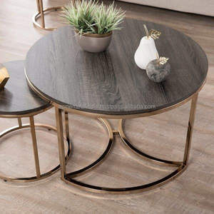 <b>Nesting</b> <b>Table</b> in Wood with Brass Antique Plated Iron Pipe Perfect for Stylish Home Decor and Modern Living Spaces - Product Image 5