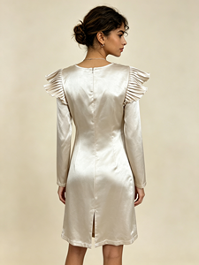 Robe Mini en Satin SWEET BABE avec Manches Volantées, Col Rond, Coupe Fourreau, Décontractée, Quotidienne, Toutes Saisons, Ajustée, Couleur Unie - Product Image 3