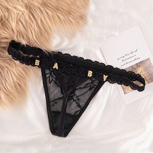 Lencería Sexy al por Mayor para Mujer, Tanga de Encaje con Letra de Diamantes de Imitación, Malla Transparente, Lencería Fetiche, Letra Personalizada - Product Image 6