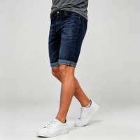 Shorts en jean pour homme, coupe slim, délavé foncé, à revers retroussés, taille mi-haute, poches classiques, décontracté, pour l'été