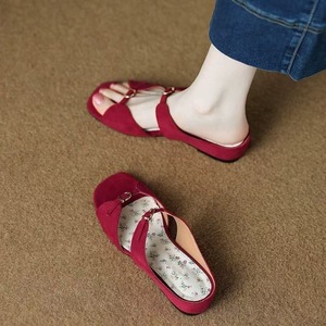2026 Spring New Sweet Style Wedge Heel Open Toe Fashion Versatile Slippers Genuine Leather One-Strap <b>Sandals</b> for Women - Product Image 4