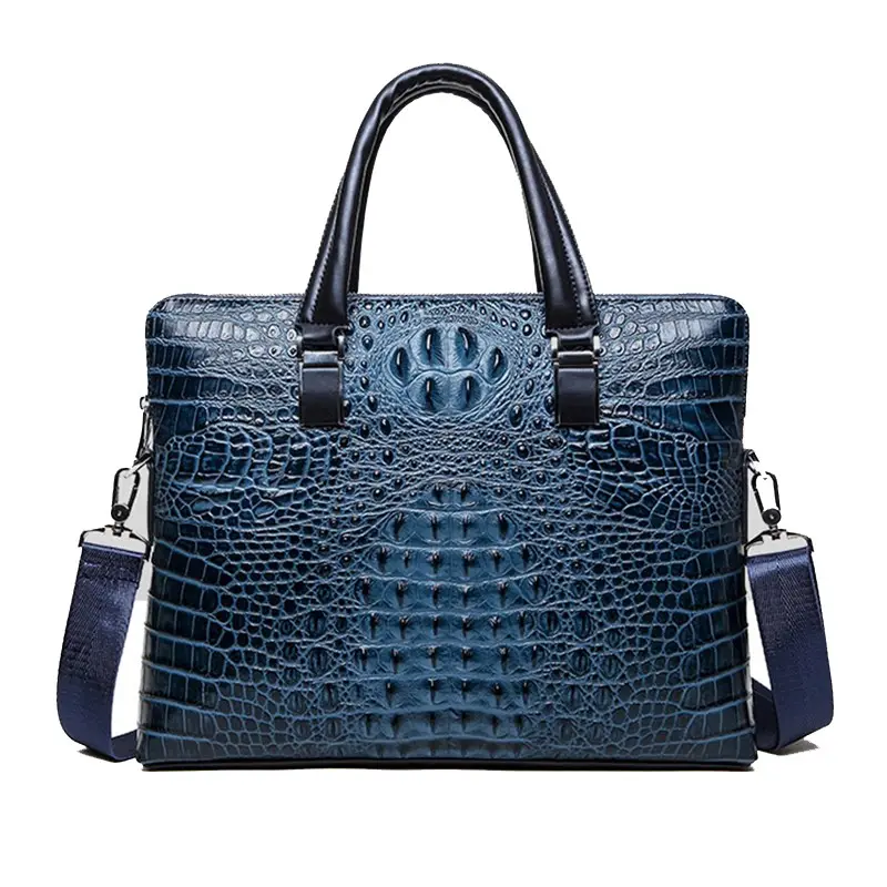 Famous design briefcase Luxury Crocodile pattern leather Totes handbag briefcase male shoulder bag 14" Laptop bags