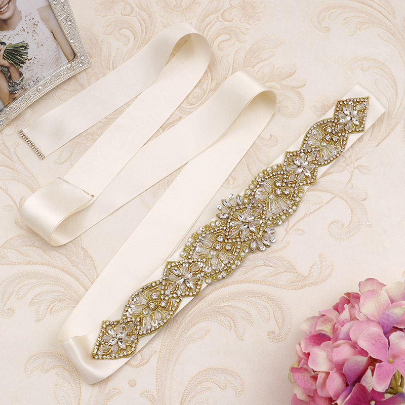 gold wedding dress sash Rose Gold Crystal Bridal Belt Sash – Elegant Wedding Dress Accessory Applique Only main image 0