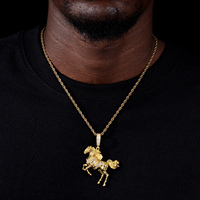 Pendentif Cheval au Galop de Luxe, Plaqué Or 18K, Laiton, Diamant CZ AAAAA, Collier Breloque Animale, Bijoux de Haute Qualité, Fabrication d'Usine