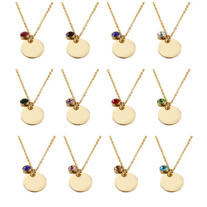 2021การออกแบบใหม่สแตนเลสสร้อยคอวันเกิดที่กำหนดเองว่างเปล่าที่มี12 Birthstone ดิสก์จี้สร้อยคอ - Product Image 3
