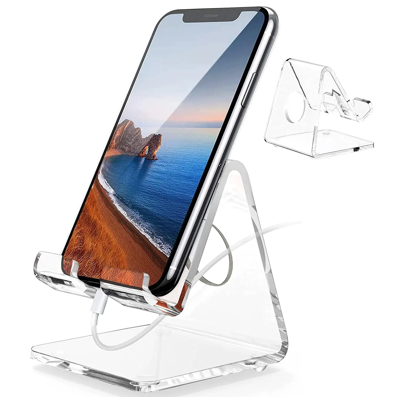 Clear Acrylic Cell Phone Stand Portable Phone Holder for Desk Compatible with Phone 13 12 Pro Max Mini 11