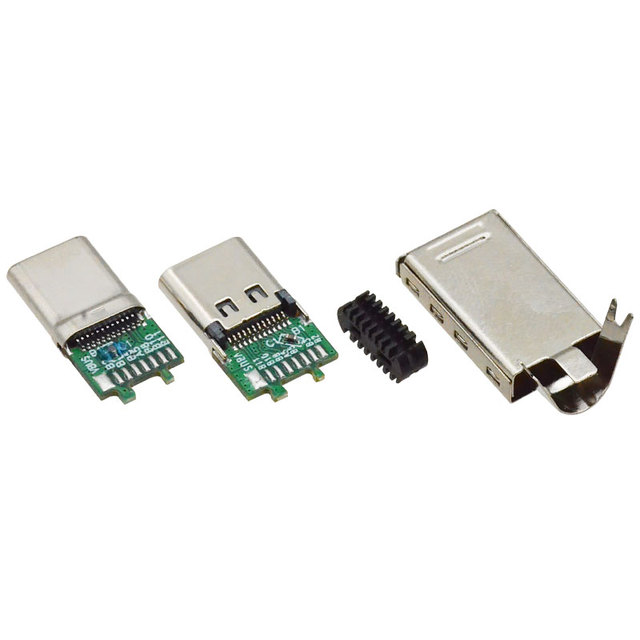 USB Type-C 24Pin Connector Kit (4-in-1): Male + Female + Shield + Strain Relief