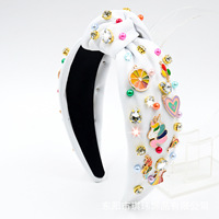 Nouveauté transfrontalière : Accessoires pour cheveux en tissu, faits main, à large bord, avec motifs Cœur Licorne, Perles, Diamants, Ballons, Amour et Arc-en-ciel, et ornements adhésifs