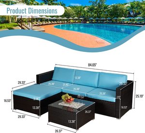 Conjunto de muebles de mimbre acolchados para Patio, sofá seccional exterior, color azul, 5 piezas - Product Image 3