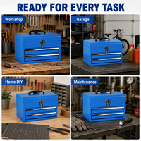 Armoire à outils portative en acier thermolaqué bleu, robuste, à 2 tiroirs, avec couvercle rabattable et verrouillable, fournie directement par l'usine
