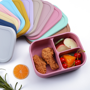 New Product Ideas 2023 3 Compartment School Student Portable Leakproof Microwave Bpa Free Silicone Bento Lunch Box Kids
