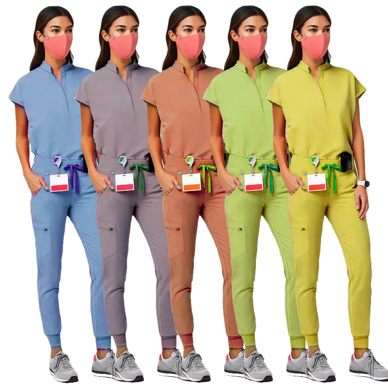 Huidvriendelijk Mode Verpleging Scrubs Uniformen Jogger Vrouwen <span class=keywords><strong>Scrub</strong></span> Sets Uniform