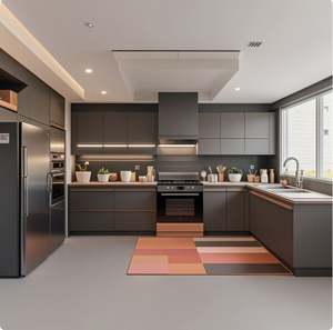 Gabinetes de Cocina Modernos de Diseño Simple, Pre-fabricados, en Laca Gris, en Venta - Product Image 3