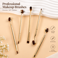 Pinceau à sourcils double embout, pinceau de maquillage double tête en fibres synthétiques avec manche électroplaqué pour crème BB et anticernes liquide