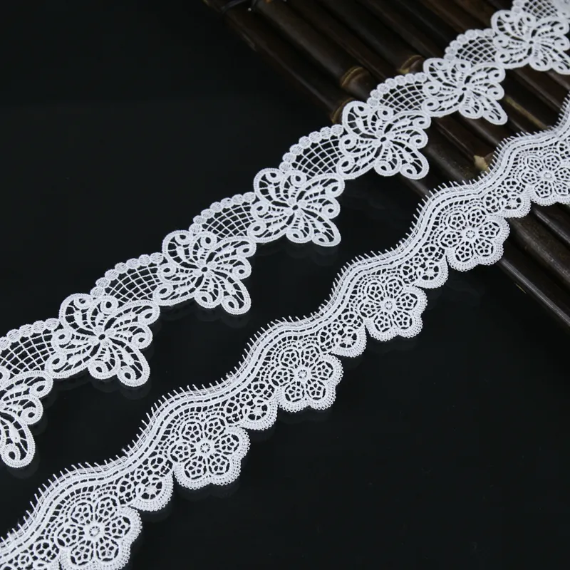 Verschiedene Formen Raschel Bridal Lace Trim Blumen stickerei Patch für Kleid Weiß Chemisch Wasser löslich Schweizer Spitzen bänder