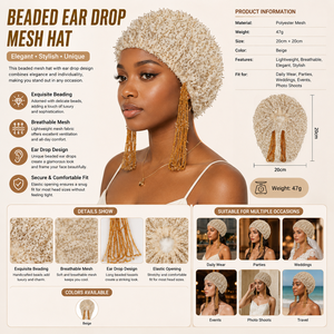 Damen Perlen-Netz-Turban-Kappe mit Quasten, Eleganter Einfarbiger Stretch-Kopftuch für Chemo-Patientinnen - Product Image 3