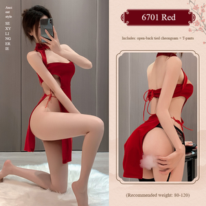 Conjunto <span class=keywords><strong>de</strong></span> Lencería Sexy y Romántica <span class=keywords><strong>de</strong></span> Año Nuevo, Cheongsam <span class=keywords><strong>de</strong></span> Terciopelo Fino con Abertura Seductora, Conjuntos <span class=keywords><strong>de</strong></span> Lencería <span class=keywords><strong>de</strong></span> Lujo Exóticos - Product Image 6