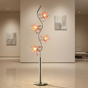 Sophisticated Pink Acrylic Lotus <b>Floor</b> <b>Lamp</b>, S Curve Golden Stand Artistic Floral Standing <b>Lamp</b> <b>for</b> Villa Living Room - Product Image 1