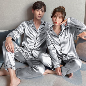 <span class=keywords><strong>Pyjama</strong></span> <span class=keywords><strong>en</strong></span> <span class=keywords><strong>soie</strong></span> glacée respirant pour couple, tricoté uni, 100 % polyester, grande taille, décontracté, ample, printemps/automne, vêtements d'intérieur à manches longues pour <span class=keywords><strong>homme</strong></span> - Product Image 3