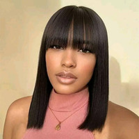Perruques Courtes Droites Bob 13x4 en Cheveux Humains Naturels avec Frange pour l'Afrique, l'Amérique, l'Europe et le Vietnam – Idéales pour l'Achat en Ligne