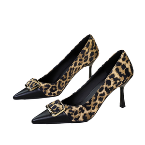 Chaussures de mariée pour femmes, talons aiguilles fins 8 cm, bout pointu sexy, chaussures de soirée de luxe à imprimé léopard métallique - Product Image 1