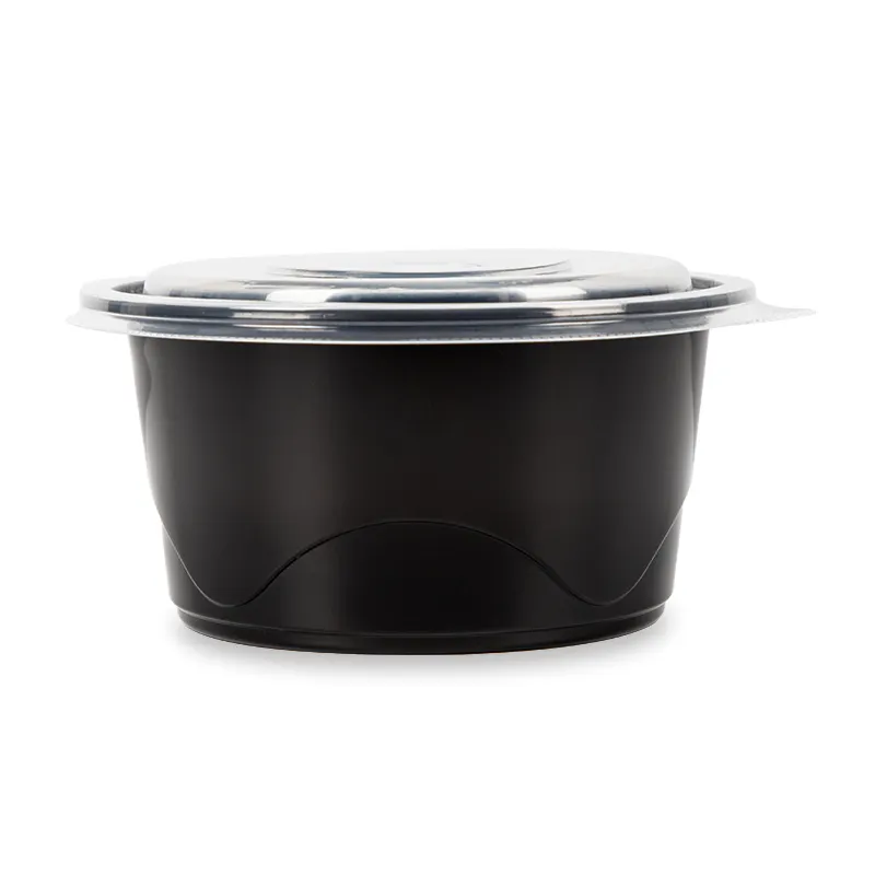 1250ml 44OZ BPA Free PP Food Storage Soup Containers For Kitchen Microwave Safe Black Plastic Round Bowl With Lids