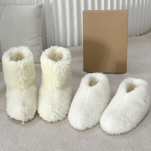Custom Women Winter Warm House Ankle Convenient Bedroom Floor Indoor Natural Lamb Real <strong>Wool</strong> <strong>Slippers</strong> <strong>Boots</strong> - Product Image 1
