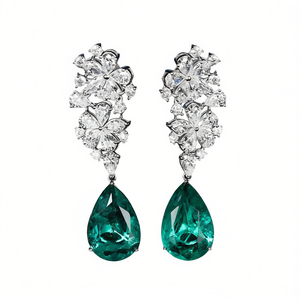 Pendientes de Diamantes de Oro Blanco de Lujo con Gotas de Esmeralda, Color D, Corte Pera Natural, Certificados por GIA, para Boda, Modelo E2646 - Product Image 1