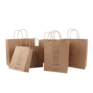 custom logo brown shopping packaging paper bag kraft paper bag with handle for clothing shoes grocery