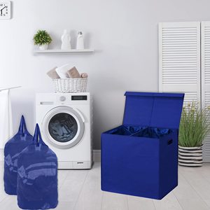 Dark Blue Double <b>Laundry</b> Hamper with Lid and Removable Bags 23"L X 13"W X 22.75"H <b>Laundry</b> Basket - Product Image 2