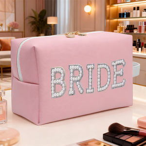 กระเป๋าใส่เครื่องสำอางแบบมีตัวอักษรประดับมุกสำหรับ<span class=keywords><strong>เจ้าสาว</strong></span> กระเป๋าเครื่องสำอางหนัง PU กระเป๋าใส่เครื่องสำอางสำหรับเพื่อน<span class=keywords><strong>เจ้าสาว</strong></span> กระเป๋าใส่ผลิตภัณฑ์ดูแลผิว กระเป๋าใส่อุปกรณ์เดินทาง - Product Image 3
