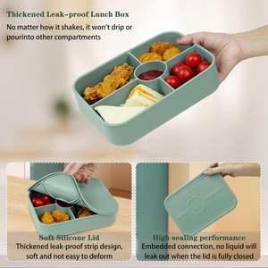 Boîte à bento multifonctionnelle en silicone anti-fuite, sans BPA, réutilisable, portable, pour repas, micro-ondes, lave-vaisselle - Product Image 3