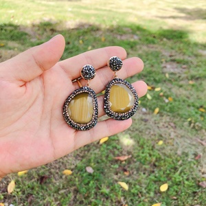 Commercio all'ingrosso turco design pave crystal cat eye stone pendant ciondola l'orecchino strass stud fashion jewelry orecchini DZE214 - Product Image 5