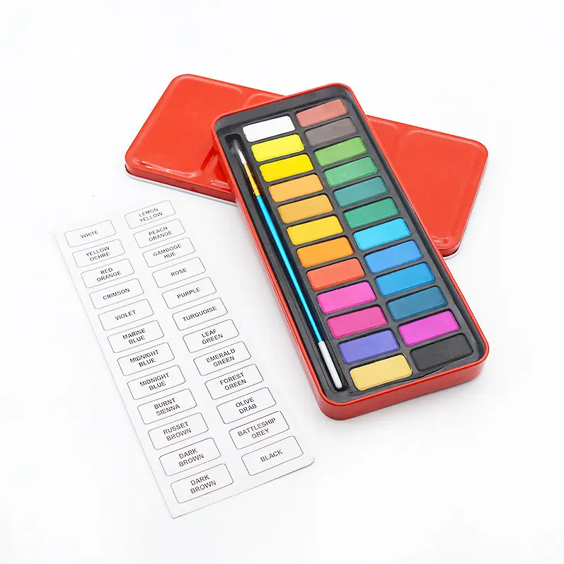24 색 빨간색 주석 상자 맞춤형 다채로운 단색 페인트 세트 전문